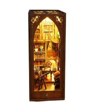 Libro de rompecabezas de madera 3D, casa de muñecas en miniatura, sujetalibros decorativo, artesanía de madera, pasatiempos, inserto de estantería, decoración de escritorio para el hogar, Alley - details 0