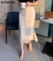 BGTEEVER Chic Elegant High Waist Ladies Solid Mermaid Skirts Spring Summer Fashion Ladies Slim Package Hip Mid-Length Skirts - details 12