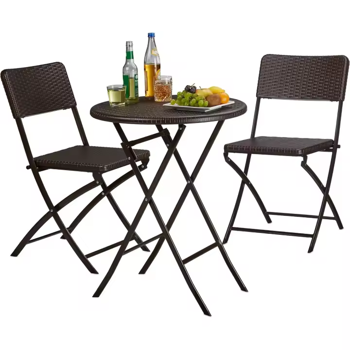 Plegable, 3 Unidades, Efecto Ratán, Muebles Exterior, 75,5x60x60 cm, Negro - 1