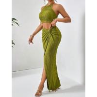 2025 nueva ropa de mujer, traje de mujer, chaleco + falda larga, slim, cadera, giro, verde - details 11