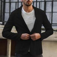 Blazer Delgado de Algodón y Lino para Hombres Color Sólido, Manga Larga, Bolsillos, Ligero para el Verano, Chaqueta Casual de Negocios - details 7