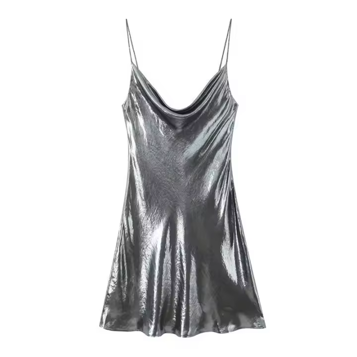 OUWU- Vestido elegante sin tirantes con espalda descubierta en tonos metálicos multicolor de moda Primavera 2025 Ropa de mujer - 1