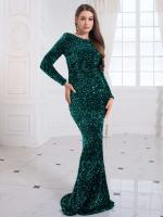 Vestido de Fiesta de Sirena Negro con Lentejuelas Elásticas Azules Realistas - details 5