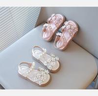 Sandalias florales para niñas pequeñas con cuentas, zapatos dulces de princesa de verano para niños, punta abierta, antideslizantes, talla 21-30, gancho y bucle, - details 1