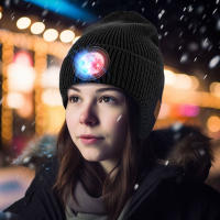 Gorro de punto inalámbrico con Bluetooth, gorro inteligente estéreo con luz LED, recargable, lavable, música, lana, Invierno - details 8