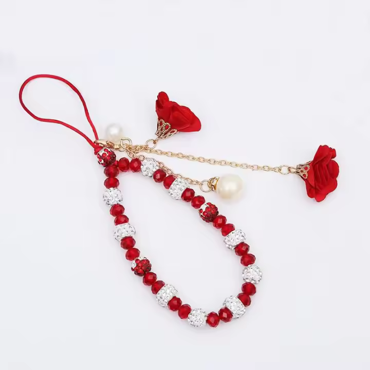 Precioso cordón de flores de cristal para teléfono, cadena con nudo, llavero con cordón para teléfono móvil, bolso para mujer y niña, colgante para cámara - 1