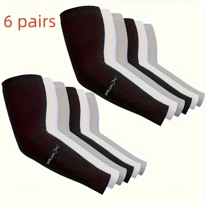 6 Pares de Mangas Unisex Ultra-Refrescantes, Compresión y Aislamiento Térmico, Mezcla de Nylon Transpirable para Deportes al Aire Libre, Golf, Ciclismo, Pesca, Senderismo, Ropa Activa de Primavera/Verano, Equipo Deportivo Versátil, Diseño Elegante, Tejido - 1