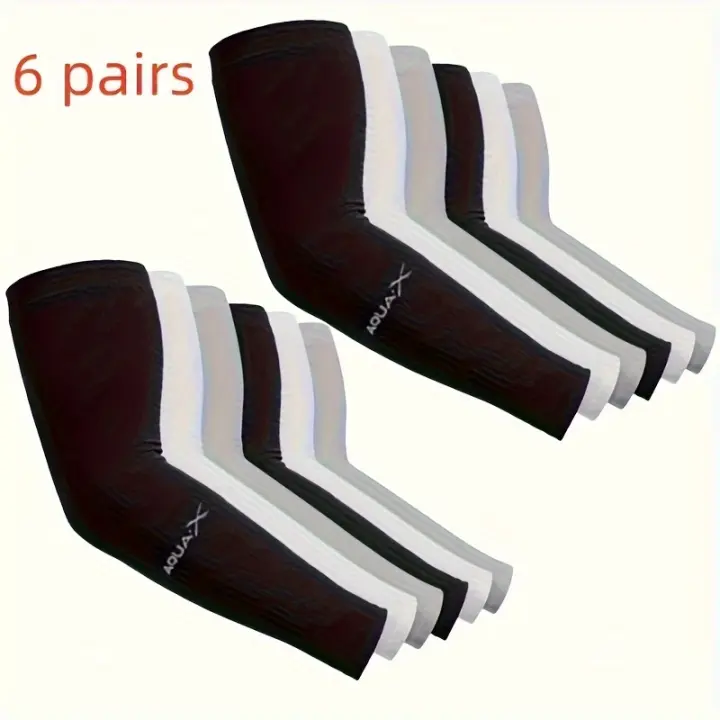 6 Pares de Mangas Unisex Ultra-Refrescantes, Compresión y Aislamiento Térmico, Mezcla de Nylon Transpirable para Deportes al Aire Libre, Golf, Ciclismo, Pesca, Senderismo, Ropa Activa de Primavera/Verano, Equipo Deportivo Versátil, Diseño Elegante, Tejido - 1