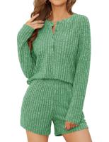 Conjunto de punto a rayas cepilladas de dos piezas para mujer, manga larga, color sólido, informal, otoño e invierno, 2024 - details 5