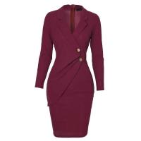2024 Otoño Invierno moda Midi Oficina señora vestidos de manga larga elegante flaco con cinturón trabajo corporal vestido de tubo sólido de negocios - details 6