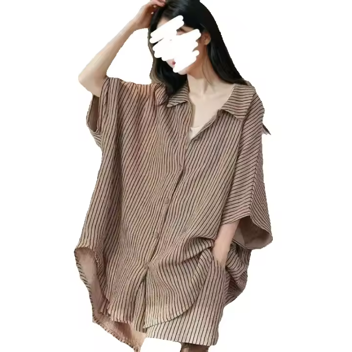 Pijamas finos de verano para mujer, pantalones cortos de gasa con mangas cortas, ropa de casa holgada de talla grande - 1