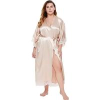 Vestido tipo kimono largo Sexy para mujer, bata de baño de encaje, lencería, camisón de seda helada, camisón de Color sólido, ropa de dormir de talla grande #     0701 - details 5