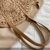 Bolso redondo de paja para mujer, bolsa de hombro de gran capacidad, tejido hueco, informal, ideal para ir de compras - details 13