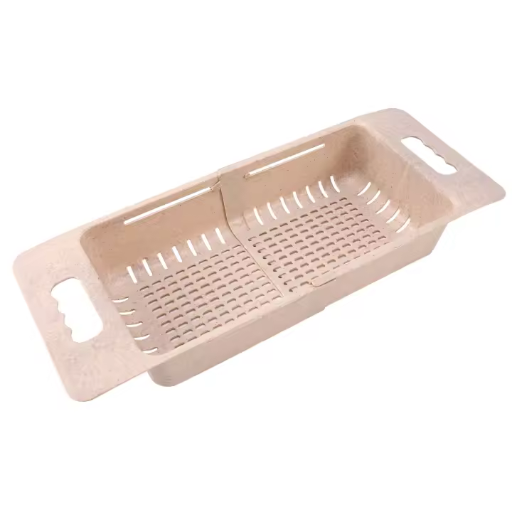 Colador plegable para frutas y verduras, cesta de drenaje, colador ajustable sobre el fregadero, color Beige - 1
