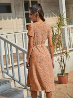 Summer floral print women boho short sleeve v neck split elegant a line party beach dress - details 6