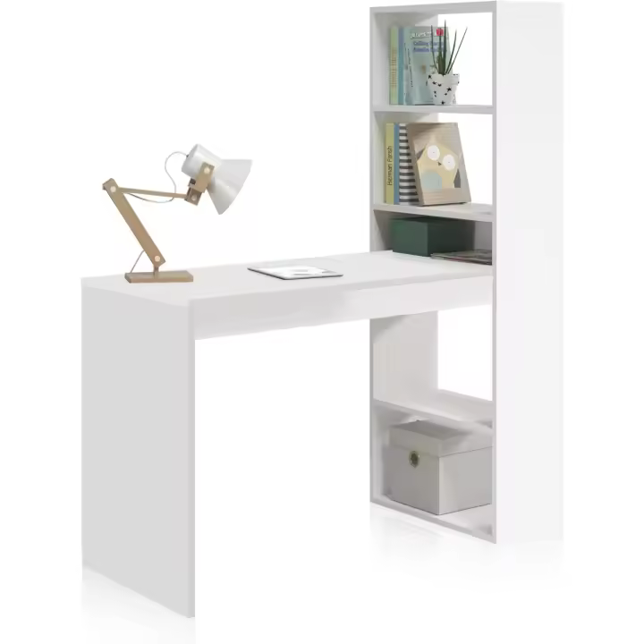 Mesa de Ordenador, Escritorio con Estanteria Reversible, Blanco Artik, Modelo Duplo, Medidas: 120 cm (Ancho) x 53 cm (Fondo) x 144 cm (Alto) - 1