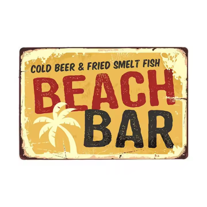 Cartel Vintage de la hora del surf, cartel de hojalata Tiki de verano, antiguo Bar de playa, tablero oxidado Retro, letreros de Metal de 20x30cm - 1