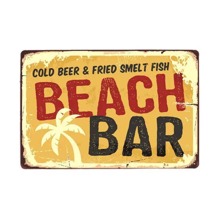 Cartel Vintage de la hora del surf, cartel de hojalata Tiki de verano, antiguo Bar de playa, tablero oxidado Retro, letreros de Metal de 20x30cm - 1