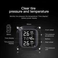 Sistema de supervisión de presión de neumáticos TPMS inalámbrico para motocicleta, 2 uds., Sensor externo, pantalla LCD de tiempo, alarma de Monitor de temperatura de neumáticos - details 5
