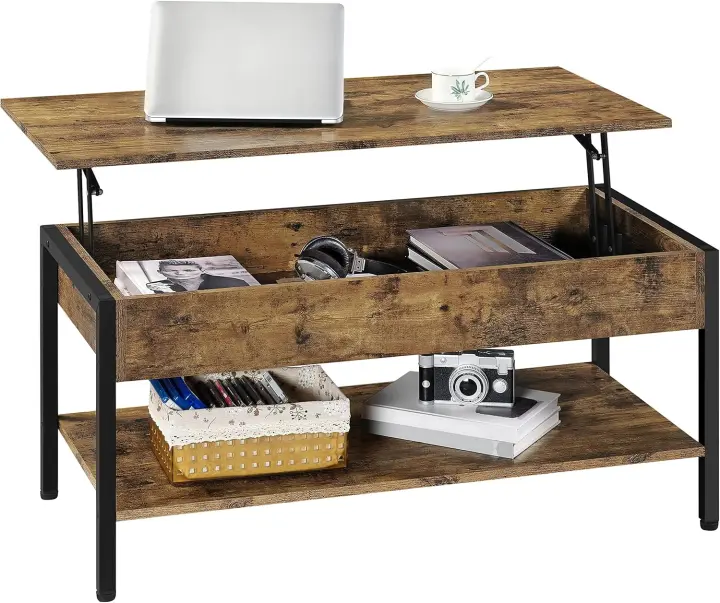 Mesa de Café Elevable Estilo Industrial para Sala de Estar Marrón Tamaño 104,5x49,5X(47-62) cm - 1