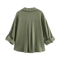 Novedad de Verano Blusa de Lino Mezclado para Mujer Top Sencillo Informal con Borde enrollado - details 5