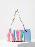 Bolso de hombro tejido Vintage, bolsa de nube plisada, bolso de cadena de Metal, monedero de paja para vacaciones de estilo playero - details 2