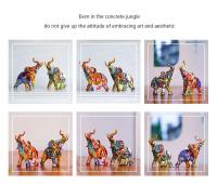 Figuritas de elefante impresas con transferencia colorida de resina, adornos de arte moderno, animales Feng Shui, accesorios de decoración para el Interior del hogar y la Oficina - details 0