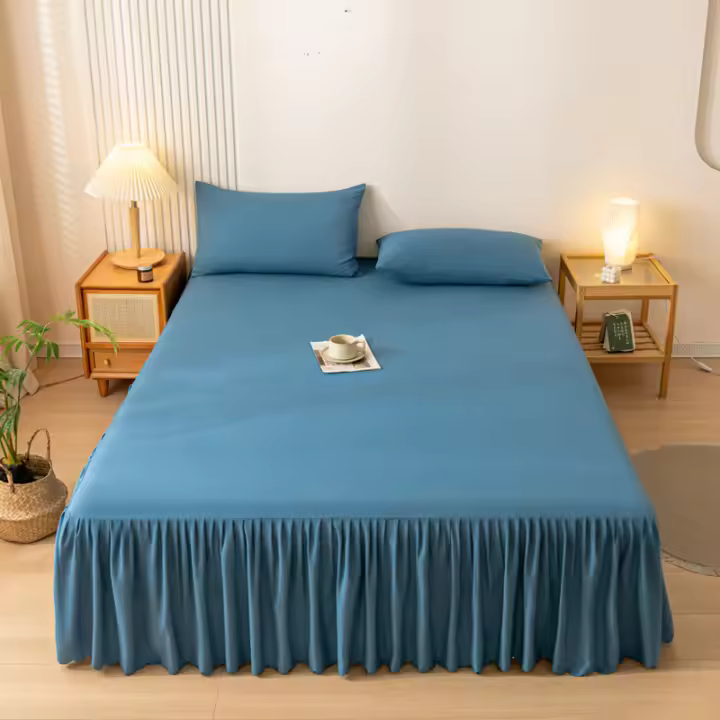 Bonenjoy Bed Skirt Set Solid Color Bed Cover with Pillowcase Skirt Style Bedsheet 3pcs Adults Kids Mattress Protector - 1