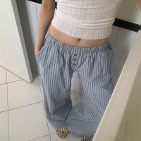 BUNO-Pantalones de encaje a rayas para mujer, Pantalones rectos de pierna ancha con cintura elástica y cordón, ropa de calle holgada para primavera y verano, pantalones de chándal informales - details 61