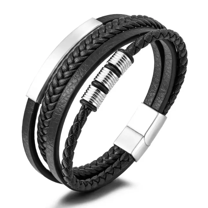 Pulsera de cuero de alta gama para hombre de 21cm, Sello Seguro de Arce inoxidable, Tres Colores, exquisita Caja de regalo, para los - 1