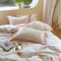 Svetanya Juego de Ropa de Cama con Diseño Floral Pastoral en Amarillo y Morado Tamaño Queen y King Algodón Egipcio Ajustable - details 41