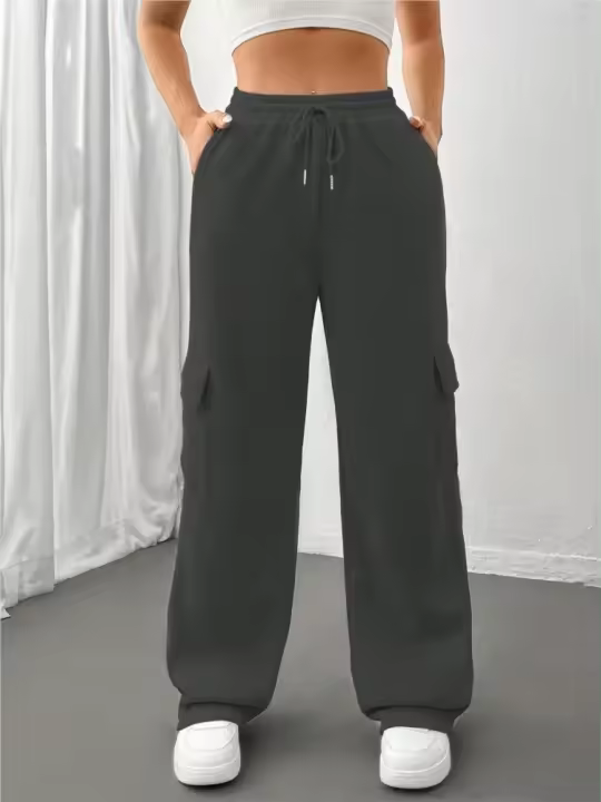 Pantalones Cargo para Mujer Otoño-Invierno Versátiles Tiernas Leggings Negroes con Bolsillo Lateral de Moda - 1