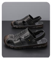 La primera capa de sandalias con cabeza de bolso de piel de vaca, nuevos zapatos de playa de verano de cuero genuino para hombres, suelas suaves, suelas de tendón de res y zapatillas geniales del padre para dos. - details 16