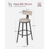 Taburetes de Bar Altos con Resalón Juego de 2, Acero, Montaje Fácil, Industrial, Marrón Rústico y Negro LBC026B01V1 - details 40