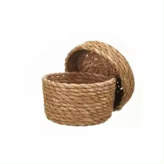 Set de 3 Cestas Redondas con Tapa Almacenamiento Multiuso para el Hogar Diseño Natural y Funcional - 1