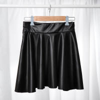 Falda Mini De Cintura Alta Elástica Para Mujer En Imitación De Cuero Poliéster Fibra Estilo Callejero Ajuste Ligero Silueta Plisada - details 1