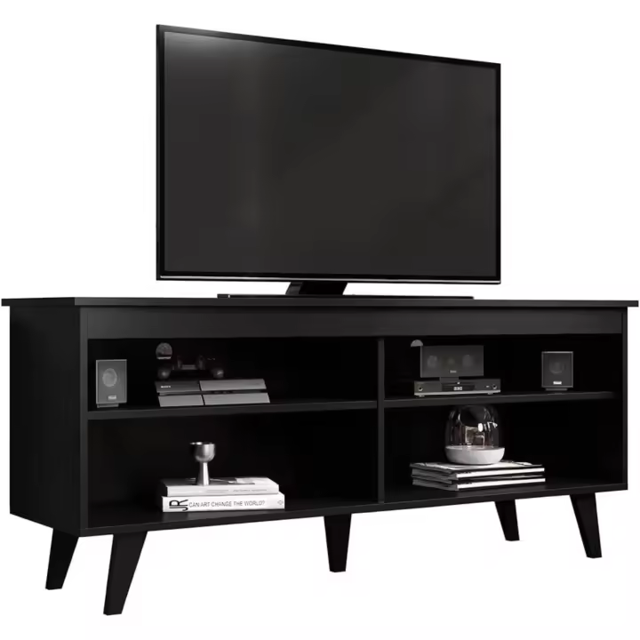 Mueble Moderno para Sala de Estar 4 Estantes de Almacenamiento Grande para Televisores de 55 Pulgadas 136 x 38 x 58 cm Madera Nero - 1