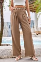 Pantalones de cintura alta para mujer, pantalones de vestir lisos a la moda, pantalones holgados de pierna recta para primavera y otoño - details 8