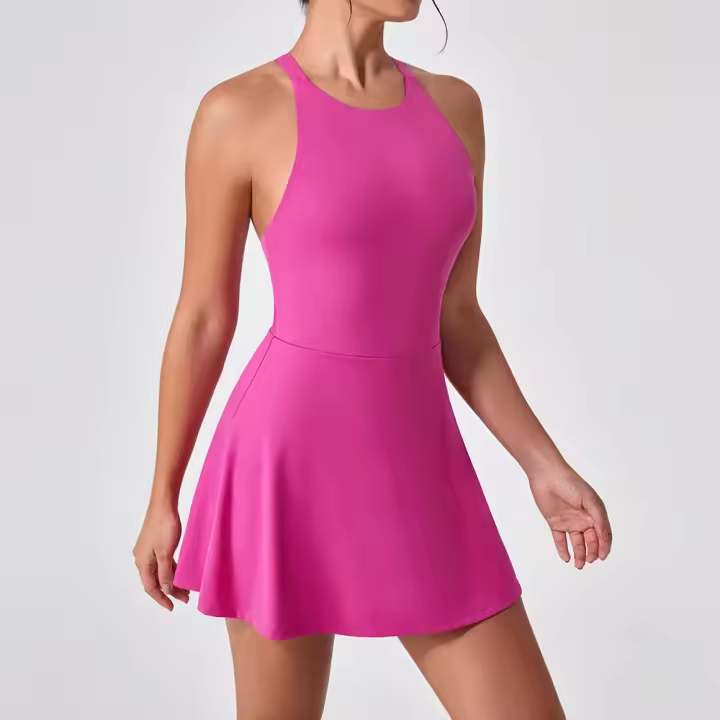 Vestido deportivo adelgazante antideslumbrante para mujer, ropa de entrenamiento de tenis de plumas de secado rápido, Fitness en la espalda, ropa de Yoga de una pieza - 1