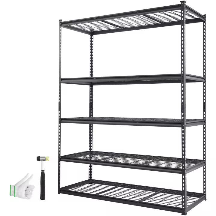 SucceBuy Estantería de almacenamiento, ajustable en 5 niveles, capacidad de 2000 libras, estantes de garaje resistentes, estante de alambre organizador de metal, negro - 1