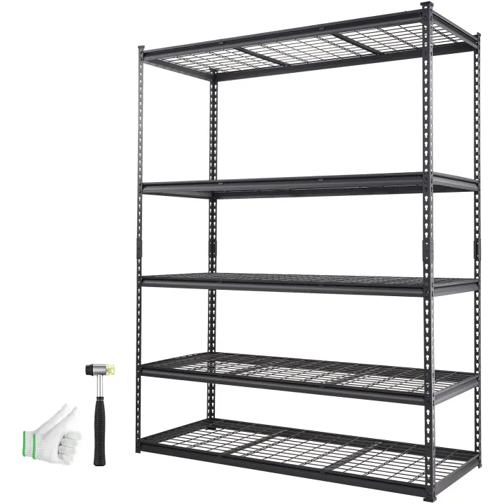 SucceBuy Estantería de almacenamiento, ajustable en 5 niveles, capacidad de 2000 libras, estantes de garaje resistentes, estante de alambre organizador de metal, negro - 1