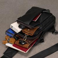 Bolso de pecho de cuero de vaca suave para hombres, paquete de pecho de cuero genuino, bandolera pequeña, bolso antirrobo, café - details 49