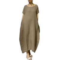 Vestido largo casual de verano para mujer, manga corta, cuello redondo TRE, bolsillos, largo hasta el tobillo - details 15