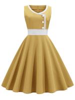Women robe vintage print big swing 50s 60s retro party dress - details 4