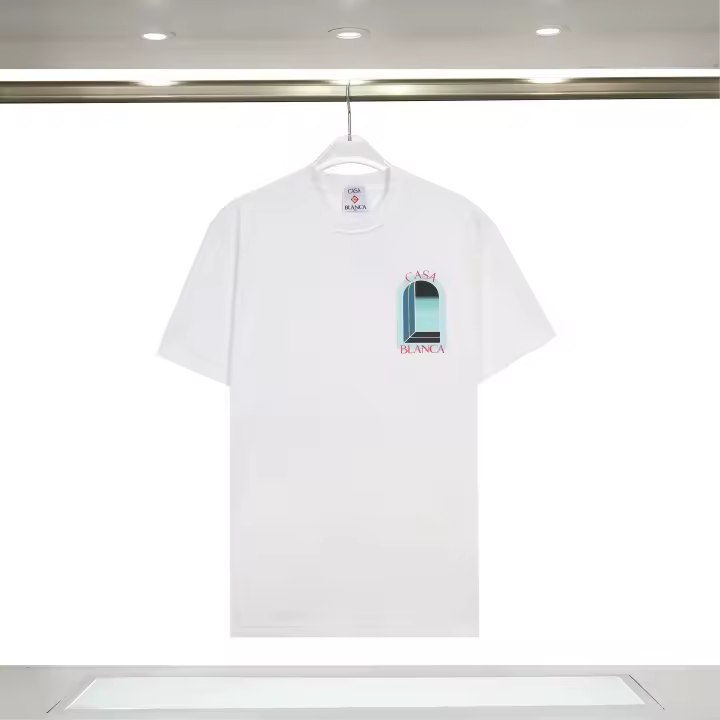Camiseta Deportiva de Algodón Puro para Hombres Cuello Redondo, Estampado de Logotipo Delantero, Estilo Casual para el Verano - 1