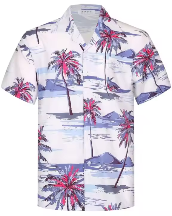 Camisa hawaiana de moda de verano, camisa casual de playa Aloha con estampado de cocoteros y botón grande de manga corta 6XL para hombre - 1