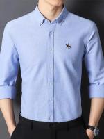 hombre manga larga ropa hombre S~7XL 100% algodón puro Camisa giratoria Oxford de manga larga para hombre Ocio de negocios Bolsillo bordado Slim Fit Estilo de botón Suave Med - details 3