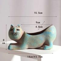 ETA jugoso de cerámica en forma de gato, jarrón de simulación de cómic animal, planta de interior ETE, decoración del hogar - details 1