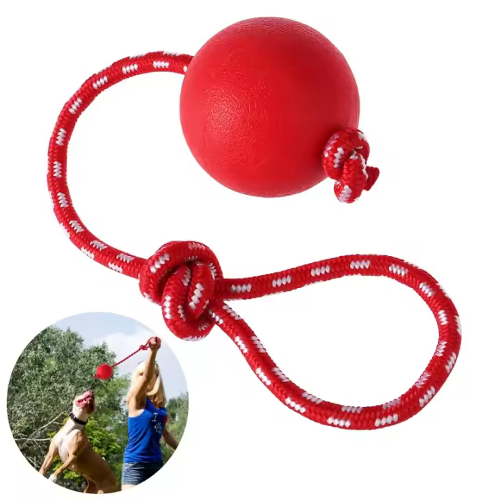 Juguete interactivo ergonómico seguro para perro, pelota de goma sólida con lanzador de cuerda para entrenamiento de mascotas - 1