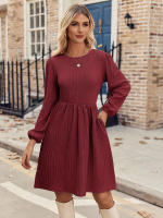 2024 Otoño/Invierno nuevas mujeres Jacquard tejido cuello redondo burbuja manga larga Ds - details 4